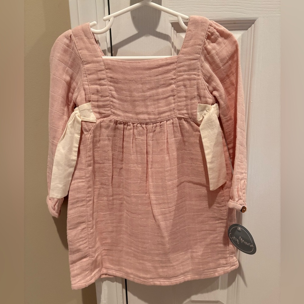 NWT - 18-24 month City Mouse Pink Long Sleeve Dress with Cream Accents